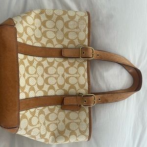 Coach rare leather and straw small tote